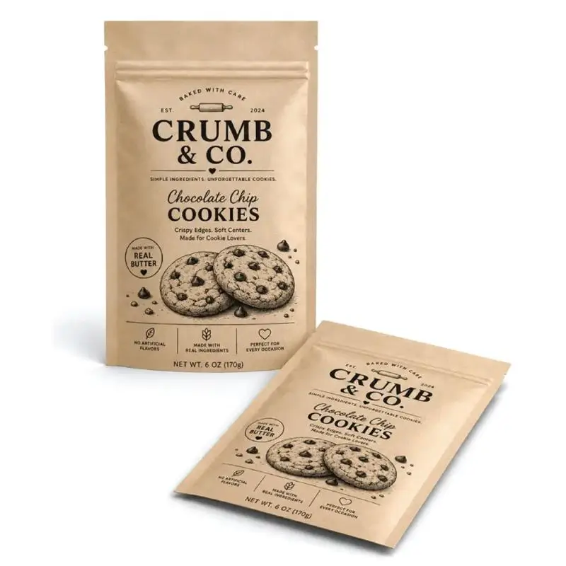 Flat kraft pouches for compact and lightweight packaging