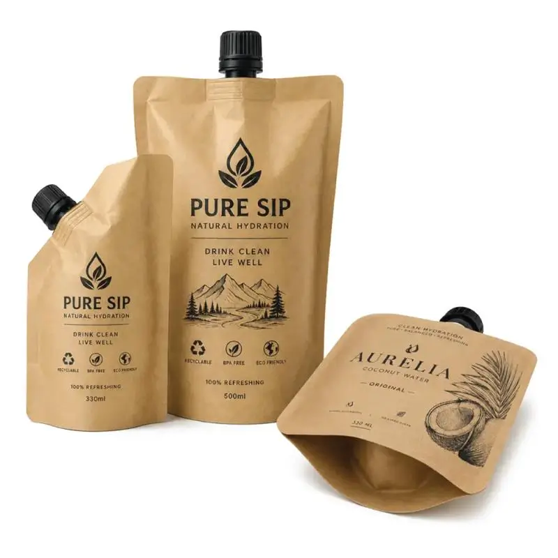 custom kraft spout pouches for liquid and semi-liquid packaging
