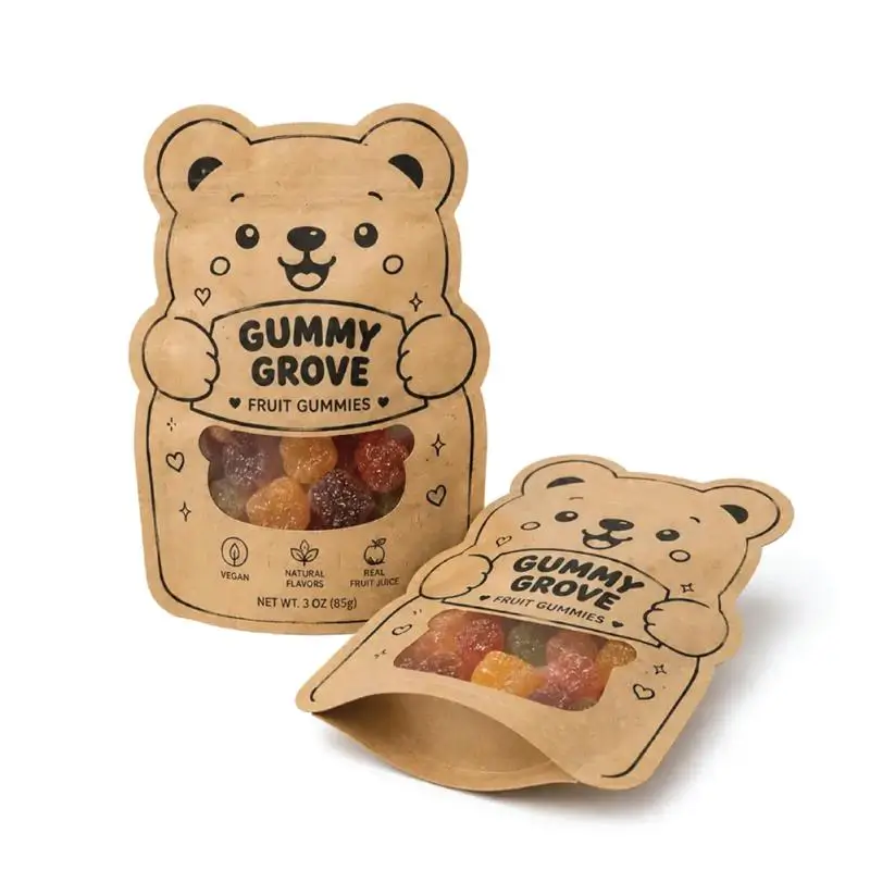 custom die-cut kraft stand up pouches in unique shapes with premium printing