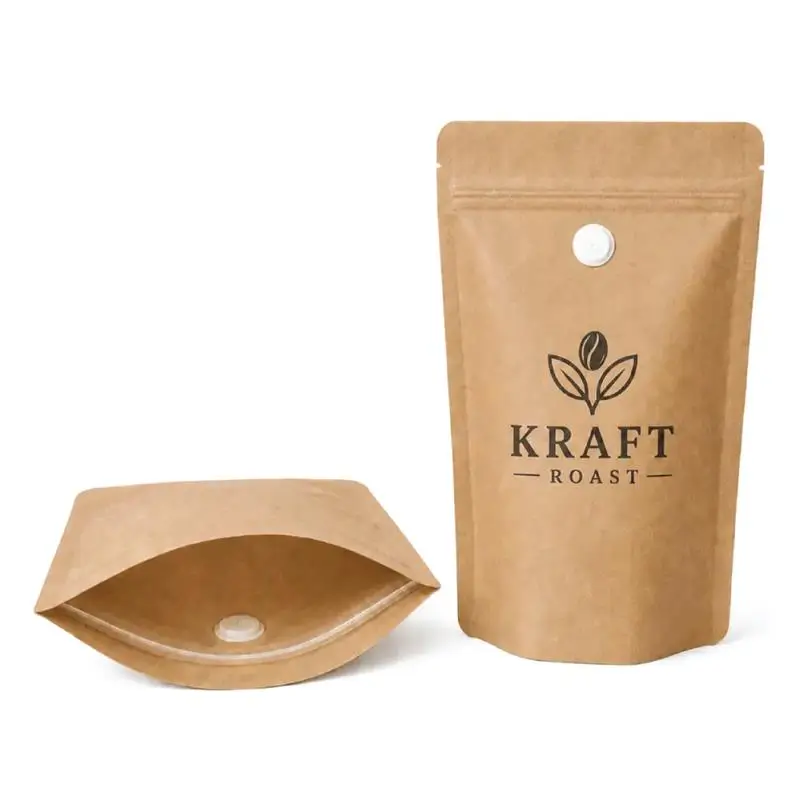 kraft coffee stand up pouch with one-way degassing valve