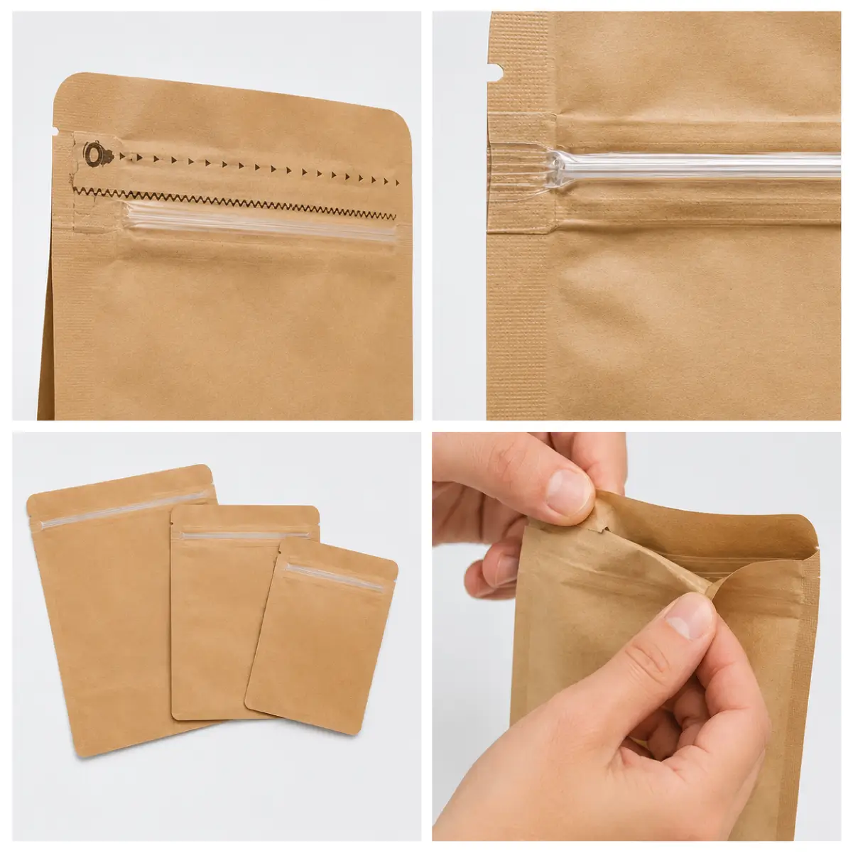 resealable features on kraft stand up pouches with zip closure