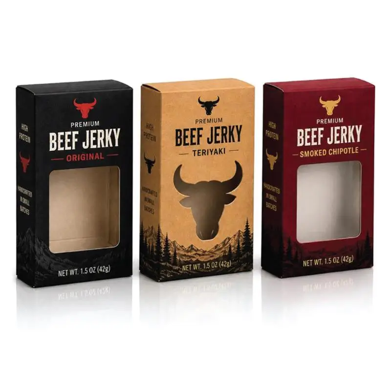 Beef Jerky Box Window Cut-Outs For Presentation of Product.