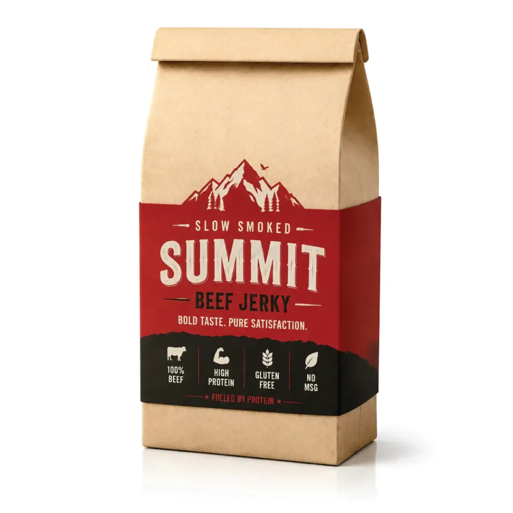 Custom Beef Jerky Sleeves With Branding Space And Outer Product Presentation