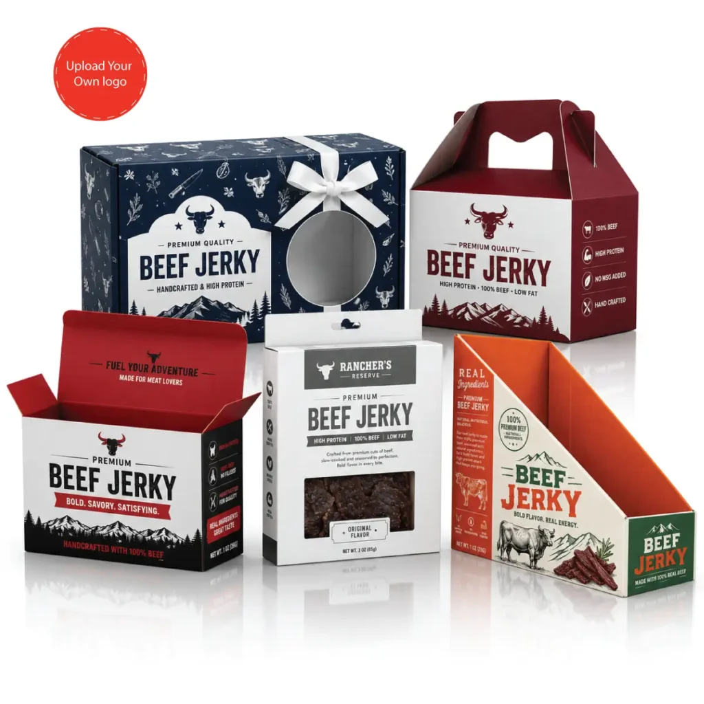 Custom Beef Jerky Boxes In The US With Printed Designs And Resealable Packaging
