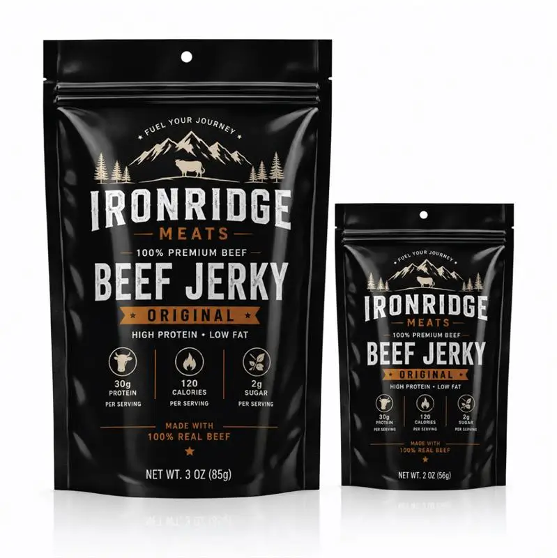 Custom Resealable Beef Jerky Pouches With Secure Zipper Closures And Durable Packaging