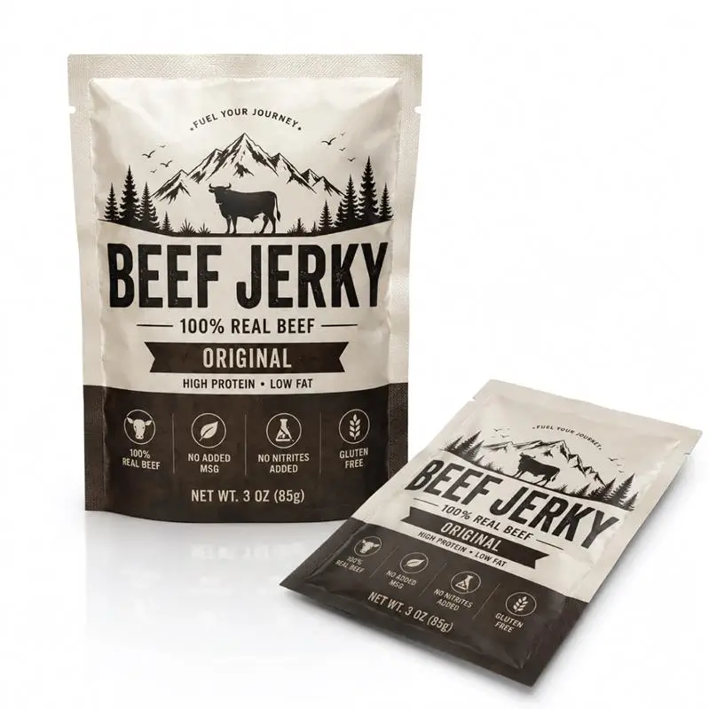 Custom Three Side Seal Beef Jerky Pouches With Secure Sealing And Flexible Packaging
