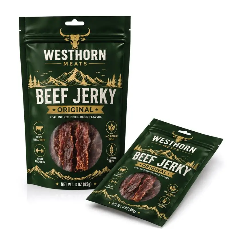Custom Window Beef Jerky Pouches With Product Visibility And Durable Packaging