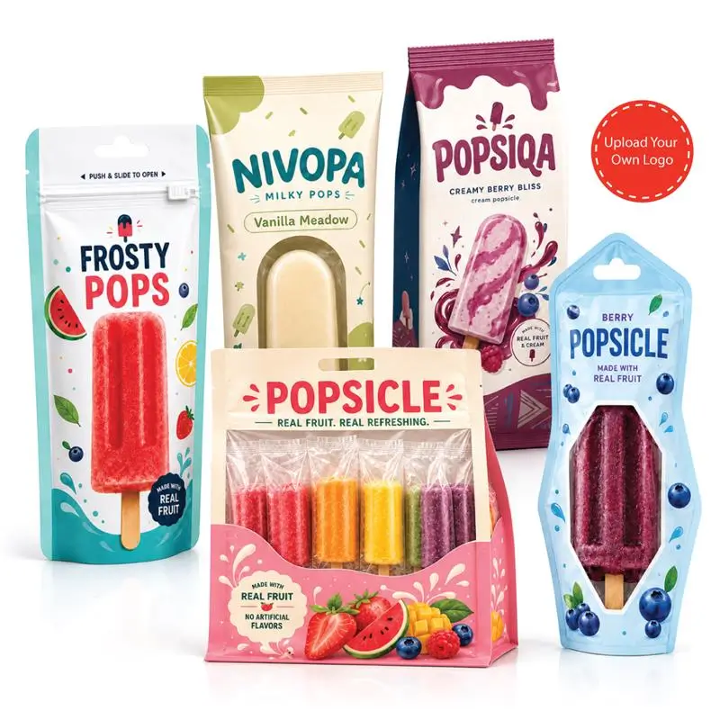 Custom Popsicle Bags with printed designs and personalized packaging.