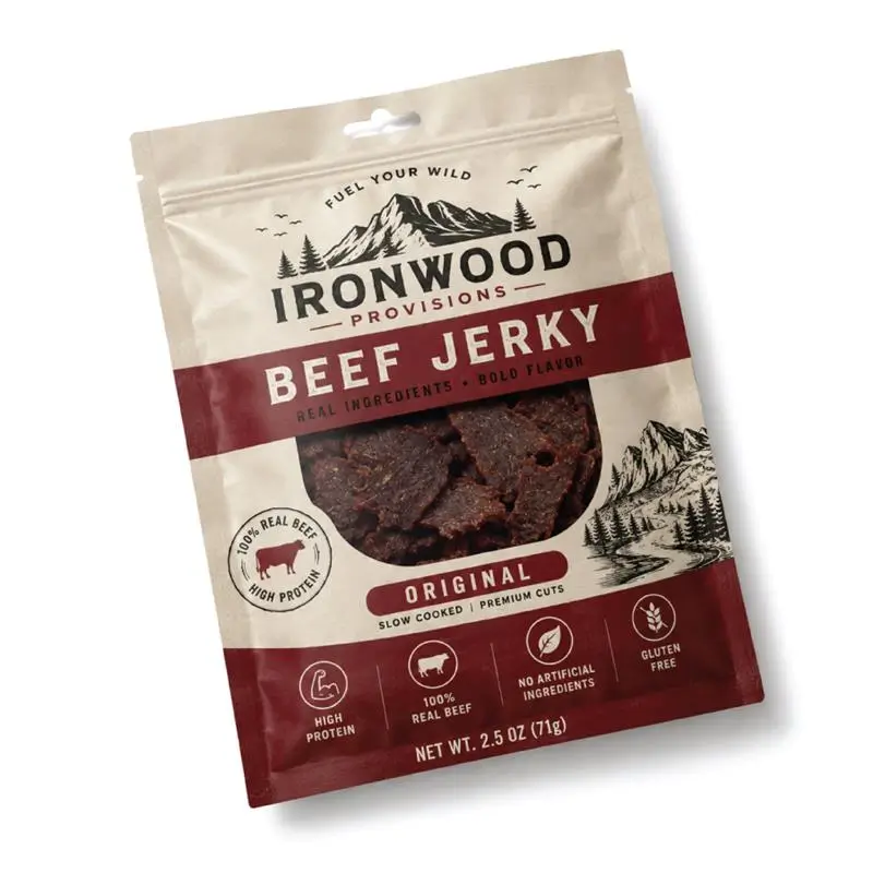Flat beef jerky packaging pouches with compact design, secure sealing.