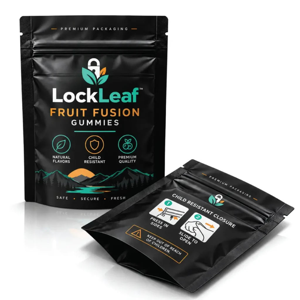 Custom Child-Resistant Doypack With Secure Closures And Printed Designs