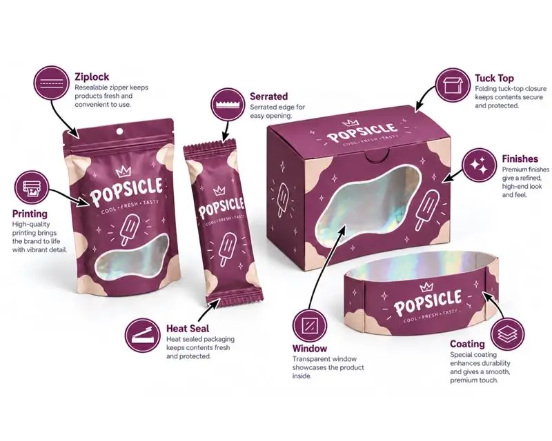 Custom Popsicle Packaging Infographic With Frozen Treat Features